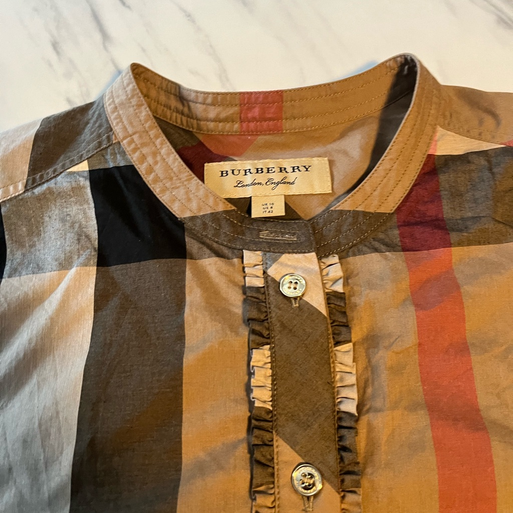 Burberry Tan And Red Plaid Blouse